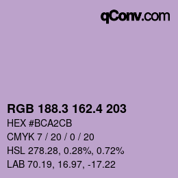 カラーコード: RGB 188.3 162.4 203 | qconv.com
