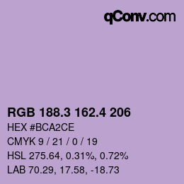 カラーコード: RGB 188.3 162.4 206 | qconv.com