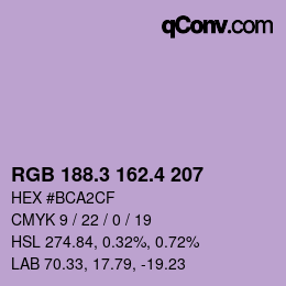 カラーコード: RGB 188.3 162.4 207 | qconv.com
