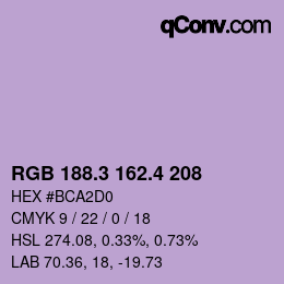 カラーコード: RGB 188.3 162.4 208 | qconv.com