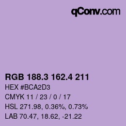 カラーコード: RGB 188.3 162.4 211 | qconv.com