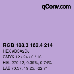 カラーコード: RGB 188.3 162.4 214 | qconv.com