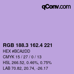 カラーコード: RGB 188.3 162.4 221 | qconv.com