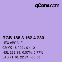 カラーコード: RGB 188.3 162.4 230 | qconv.com