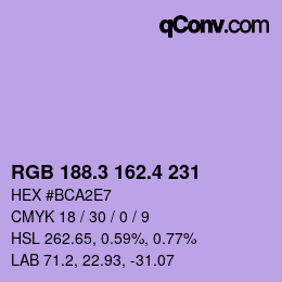カラーコード: RGB 188.3 162.4 231 | qconv.com