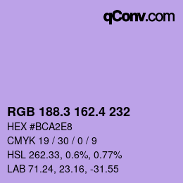 カラーコード: RGB 188.3 162.4 232 | qconv.com