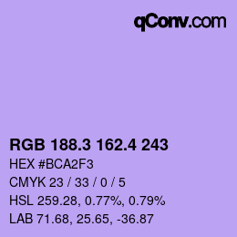 カラーコード: RGB 188.3 162.4 243 | qconv.com