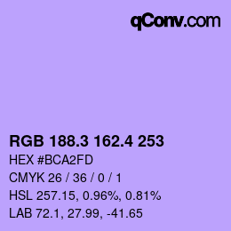 カラーコード: RGB 188.3 162.4 253 | qconv.com
