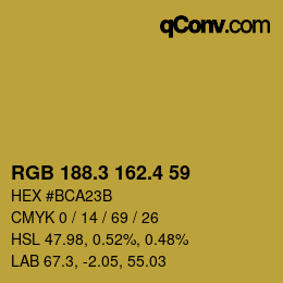 カラーコード: RGB 188.3 162.4 59 | qconv.com