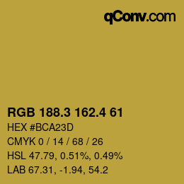 カラーコード: RGB 188.3 162.4 61 | qconv.com