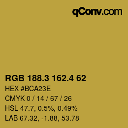 カラーコード: RGB 188.3 162.4 62 | qconv.com