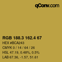 カラーコード: RGB 188.3 162.4 67 | qconv.com