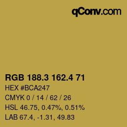 カラーコード: RGB 188.3 162.4 71 | qconv.com