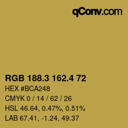 カラーコード: RGB 188.3 162.4 72 | qconv.com
