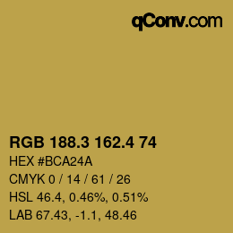 カラーコード: RGB 188.3 162.4 74 | qconv.com