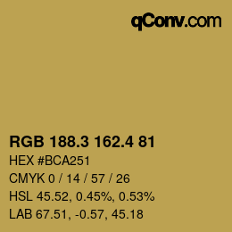 カラーコード: RGB 188.3 162.4 81 | qconv.com
