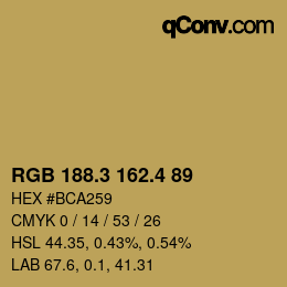 カラーコード: RGB 188.3 162.4 89 | qconv.com