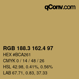 カラーコード: RGB 188.3 162.4 97 | qconv.com