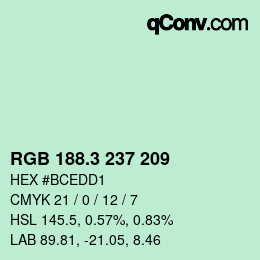 カラーコード: RGB 188.3 237 209 | qconv.com