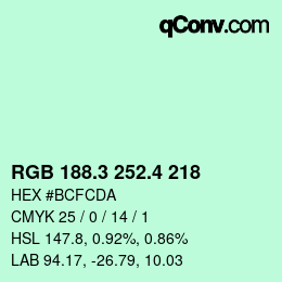 カラーコード: RGB 188.3 252.4 218 | qconv.com