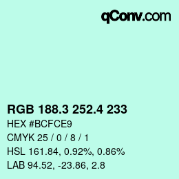 カラーコード: RGB 188.3 252.4 233 | qconv.com
