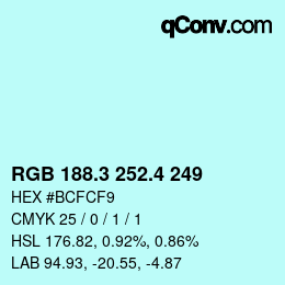 カラーコード: RGB 188.3 252.4 249 | qconv.com