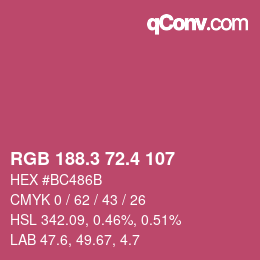 カラーコード: RGB 188.3 72.4 107 | qconv.com