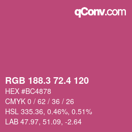 カラーコード: RGB 188.3 72.4 120 | qconv.com