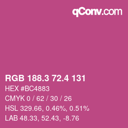カラーコード: RGB 188.3 72.4 131 | qconv.com