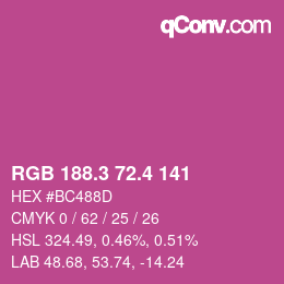 カラーコード: RGB 188.3 72.4 141 | qconv.com