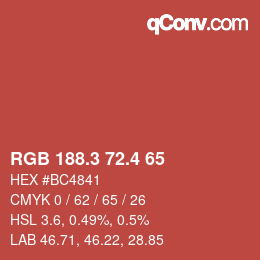 カラーコード: RGB 188.3 72.4 65 | qconv.com