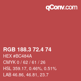 カラーコード: RGB 188.3 72.4 74 | qconv.com