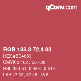 カラーコード: RGB 188.3 72.4 83 | qconv.com
