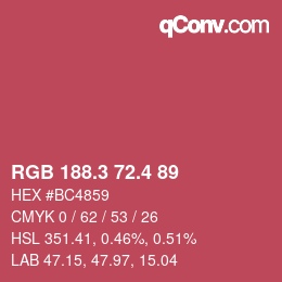 カラーコード: RGB 188.3 72.4 89 | qconv.com