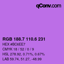 カラーコード: RGB 188.7 110.6 231 | qconv.com