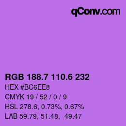 カラーコード: RGB 188.7 110.6 232 | qconv.com