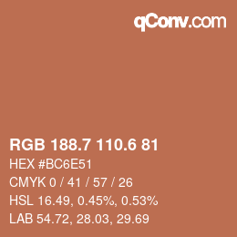 カラーコード: RGB 188.7 110.6 81 | qconv.com