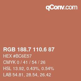 カラーコード: RGB 188.7 110.6 87 | qconv.com