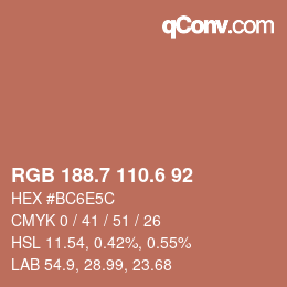 カラーコード: RGB 188.7 110.6 92 | qconv.com