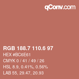 カラーコード: RGB 188.7 110.6 97 | qconv.com