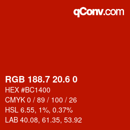 カラーコード: RGB 188.7 20.6 0 | qconv.com