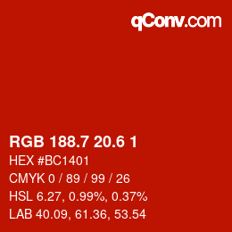 カラーコード: RGB 188.7 20.6 1 | qconv.com