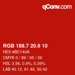 カラーコード: RGB 188.7 20.6 10 | qconv.com