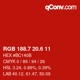 カラーコード: RGB 188.7 20.6 11 | qconv.com