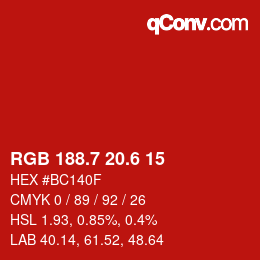 カラーコード: RGB 188.7 20.6 15 | qconv.com