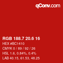 カラーコード: RGB 188.7 20.6 16 | qconv.com