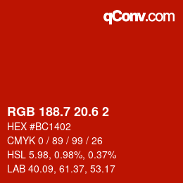 カラーコード: RGB 188.7 20.6 2 | qconv.com