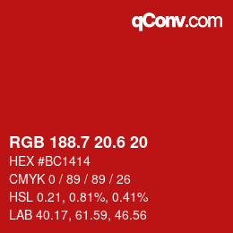 カラーコード: RGB 188.7 20.6 20 | qconv.com