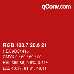 カラーコード: RGB 188.7 20.6 21 | qconv.com