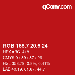 カラーコード: RGB 188.7 20.6 24 | qconv.com